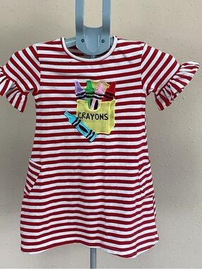 Kids Red & White Striped Crayon Pocket Dress